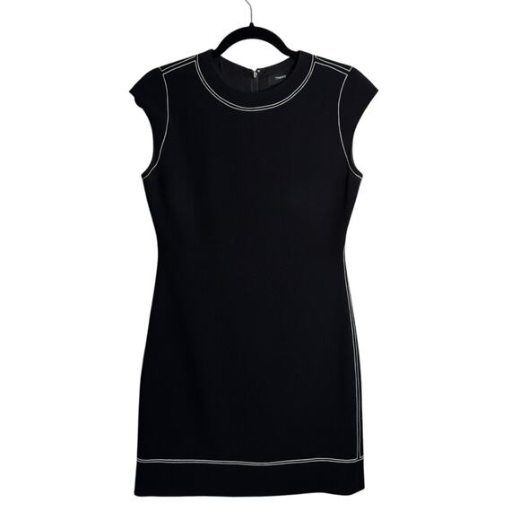 Theory Embroidered Admiral Crepe Black Shift Dress - Picture 2 of 9